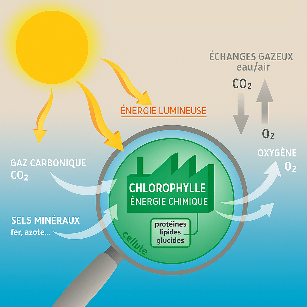 Schéma explicatif de la photosynthèse océanique